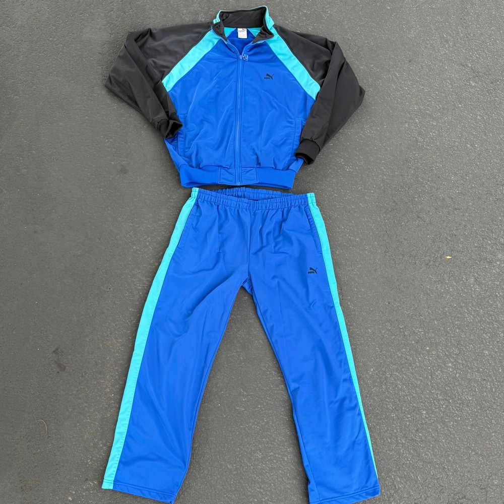 intage Puma Tracksuit Set Mens Large Blue Black Full Zip Jacket Pants Malaysia